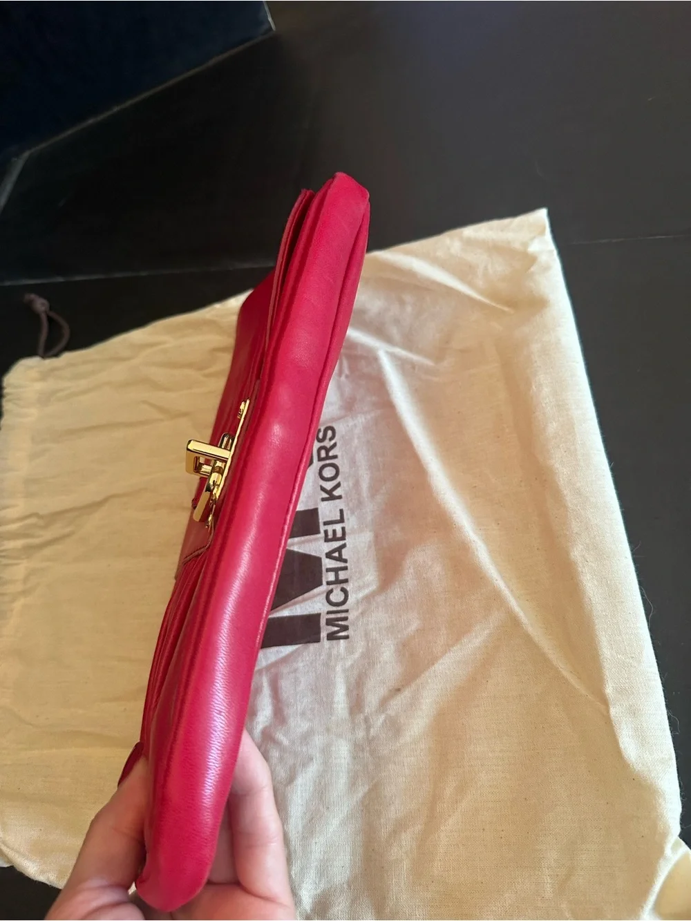 Michael Kors Hot Pink Leather Clutch with Gold-Tone Lock